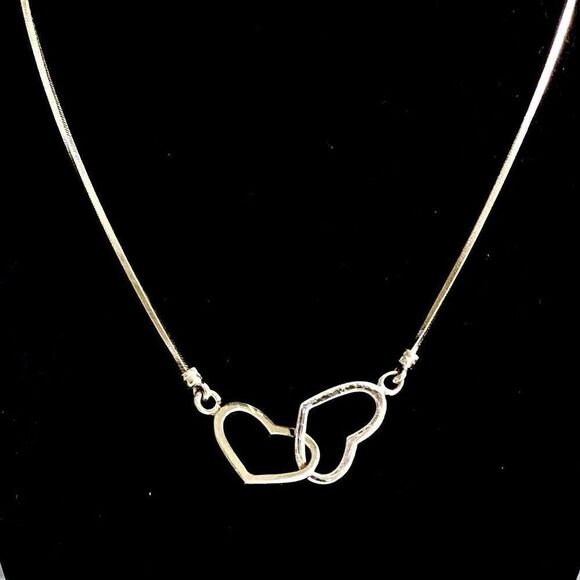 AOA Sterling 925 16” Double Heart Silver Necklace - Picture 1 of 10